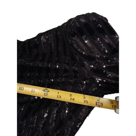 Forever 21 Black Sequin Bodycon Mini Dress Sz S SPARKLE Party Holiday New Years - Picture 10 of 16